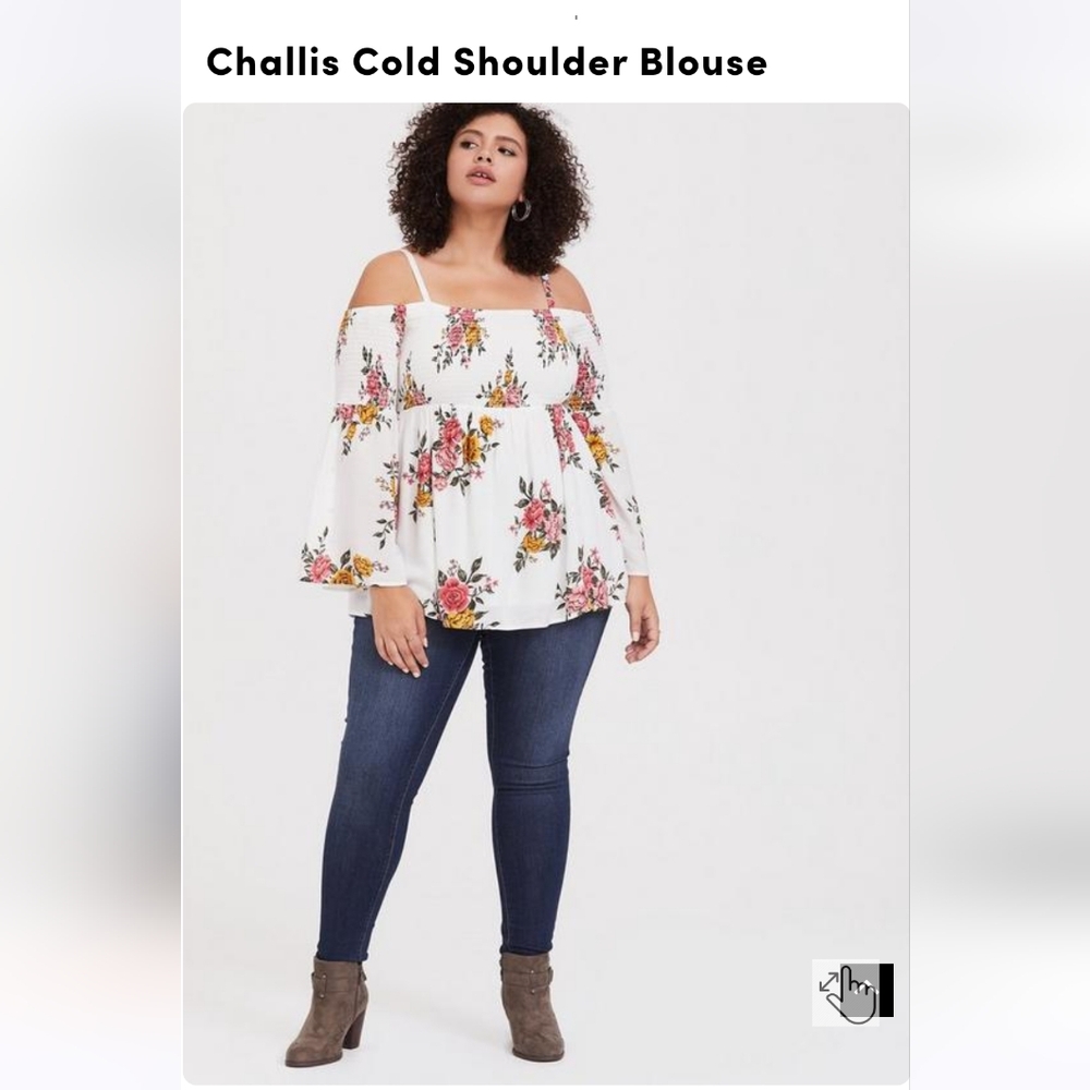 Torrid Floral Challis Cold Shoulder Blouse - Bell Sleeves White, Multicolor 3X